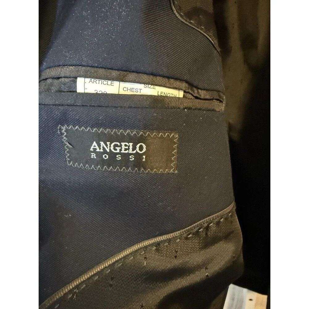 Angelo Rossi Men’s Navy Blue Blazer Sport Coat Size 48 R Hand Tailored
